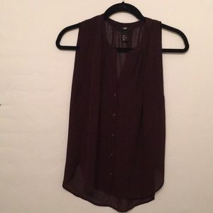 Sheer burgundy and black gingham print flowy tank